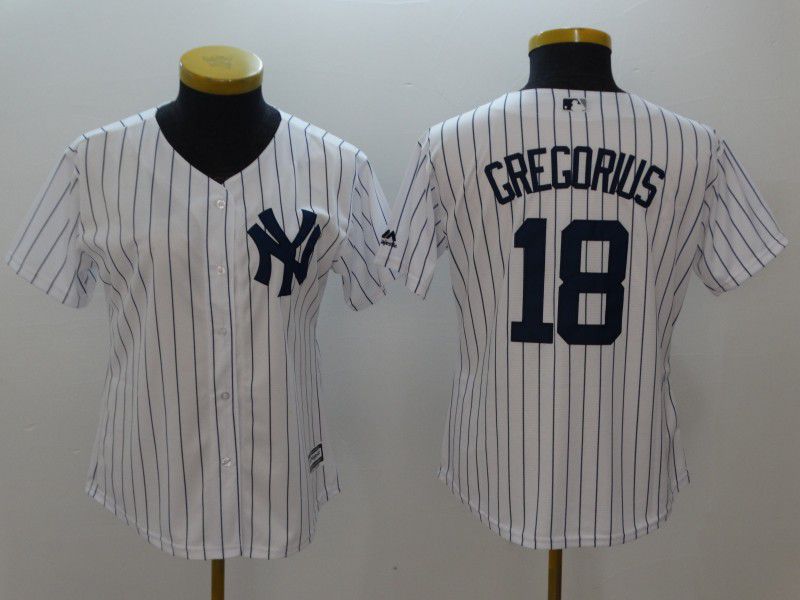 Women New York Yankees #18 Gregorius White stripes MLB Jerseys